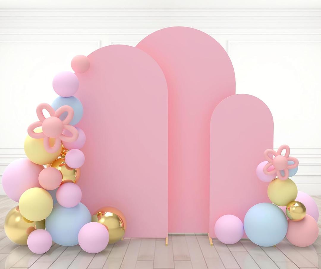 Babenest Dusty Pink Wedding Arch Cover Set of 3, Spandex Fitted Arch Backdrop Cover for Photo, Round Top Chiara Stand Cover for Party Birthday Baby Shower Background Decoration5FT/6.6FT/7.2FT