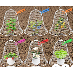 OZMI Garden Chicken Wire Cloches for Plants Protectors from Animals 16" D x 12" H 6 Pcs Rustproof Plant Cages for Outdoor Vegetable Flowers Garden Large Assemble-able Metal Cloches White