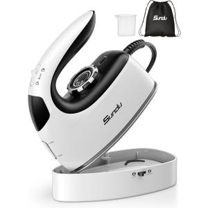 Sundu 1000W Mini Travel Steam Iron, Portable Small Iron for Quilting & Sewing, Non-Stick Soleplate, 300 Steam Holes, 90ml Tank, Safety Base & Digital Temperature Control-Black White