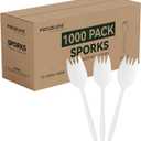 FOCUSLINE 1000 Count White Plastic Sporks, Disposable Sporks Bulk, Heat Resistant Disposable for Take out Restaurants, Family Gatherings, Outdoor Activities