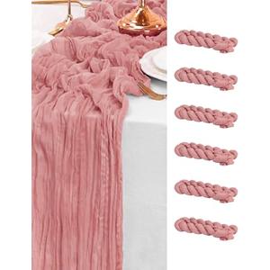 FUANGUI 6 Pack 35x120 Inches Pink Cheesecloth Table Runner 10Ft, Valentine’s Day Decoration Boho Gauze Romantic Coral Cheese Cloth Table Runner for Bridal Baby Shower Wedding Birthday
