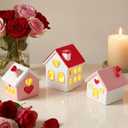 Valentines Day Decor Figurines, 3ct Cute Valentine Galentines Village House with LED Lights, Resin Mini House Accessories Table Decorations for Desk Tiered Tray Mantel Home Farmhouse Office Gifts