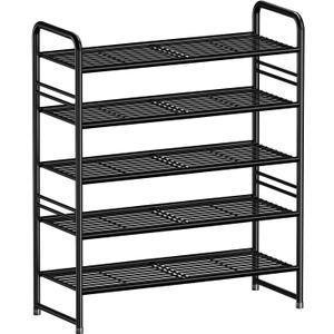 SUFAUY Shoe Rack for Closet, 5 Tier 33" Wide Shoe Storage Shelf for Entryway Bedroom, Stackable, Metal Frame, Black
