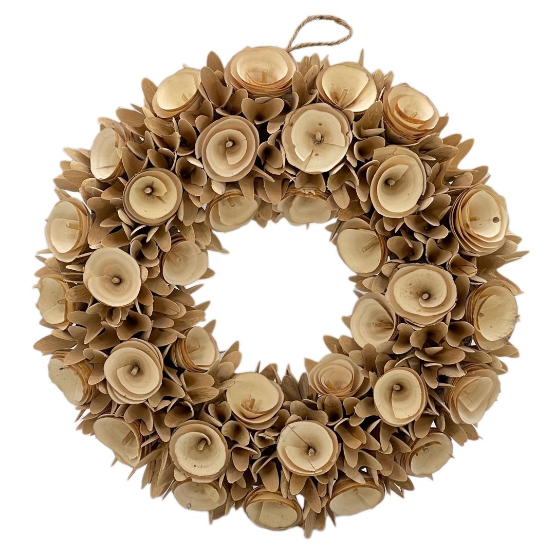 Galt International 18” Natural Woodchip Rose Harvest Wreath - Intricate Front Door Wreath - Beautiful Indoor and Outdoor Wreath for Any Season Rustic Farm Home Decor - 18” Round Wreath (Natural)