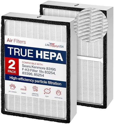 True HEPA Filter Replacement Compatible with Sears Kenmore 83195 F-K3 Filter fits 83254 83396 85254 Air Purifiers by LifeSupplyUSA (2-Pack)