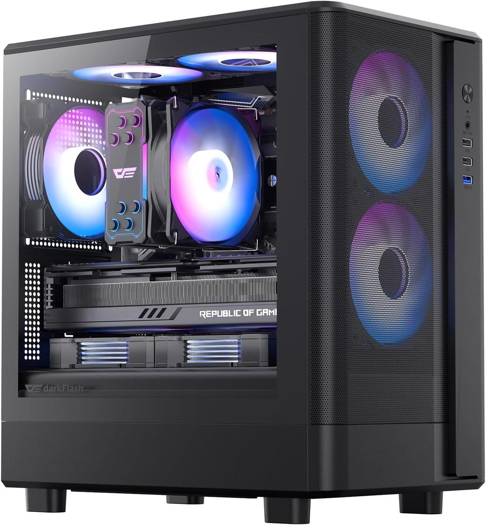 darkFlash Micro-ATX PC Case, Pre-Install 3 PWM ARGB Fans Computer Case, High Heat Dissipation MATX Gaming PC Case, USB 3.0 Port, Supports up to 240mm AIO(DB330M MESH, Black)