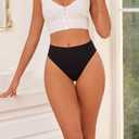 6 Pack Women Underwear Mid Waist Stretch Briefs Thong Shapewear Panty Soft Underpants Ladies Full Coverage Panties (Black, M)