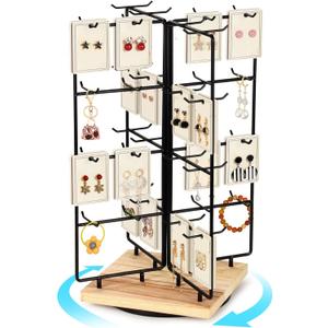 Earring Holder Organizer,360 Rotating Earring Display Stand for Vendors,64 Hooks Jewelry Organizer for Selling Earring Cards, Keychains, Rings, Bracelets Retail