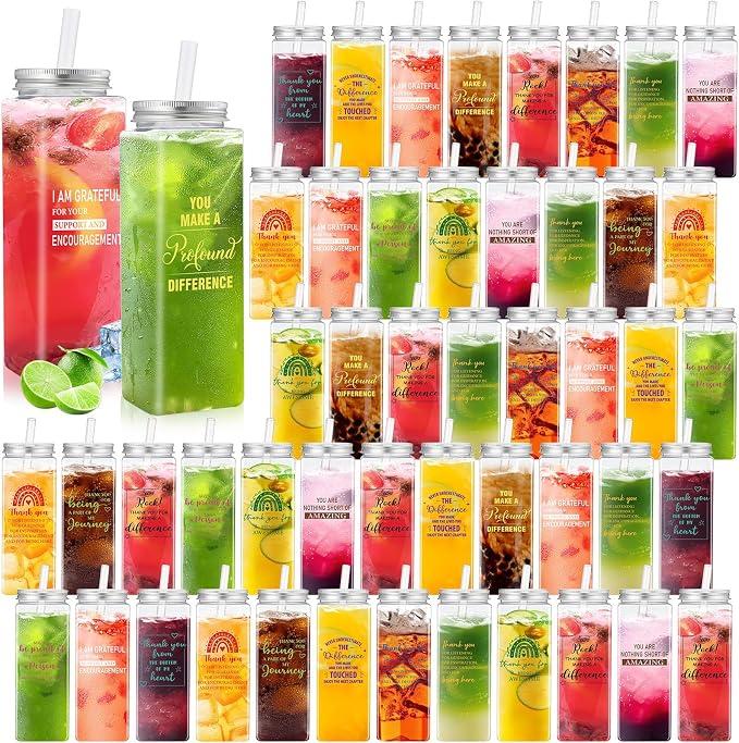 Maxdot 48 Pcs Employee Appreciation Plastic Cups Bulk 17 oz Large Square Thank You Gifts Reusable Tumblers with Lids and Straw Inspirational Plastic Mugs for Women Staff Coworker Teachers Nurse Team