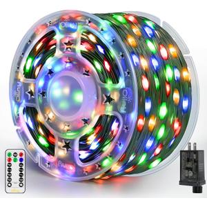 Ollny Christmas Lights 800 LED 262FT Plug in, IP67 Waterproof Green Wire Outdoor Christmas Lights with Remote, 8 Modes with Timer String Light for House Indoor Xmas Decorations Multicolored