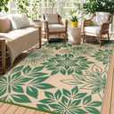 Waterproof Outdoor Rugs 5x8, Green Outdoor Plastic Straw Rug Double-Sided, Fade Resistant Patio Rug, Easy Cleaning RV Camping Mats Outside Carpet Portable for Balcony Porch Garden Deck Picnic