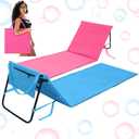 2 Pack Folding Beach Lounge Chair for Adults Couple Portable Sun Lounger Lightweight Tanning Mat with Storage Pocket Adjustable Position Lawn Chairs Patio Chaise Outdoor Sunbathing Camping