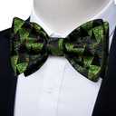 2 x DiBanGu Christmas Bow Ties for Men Xmas Self-tied Bowties and Pocket Square Set Festival Woven Bowtie Handkerchief (Black Green)