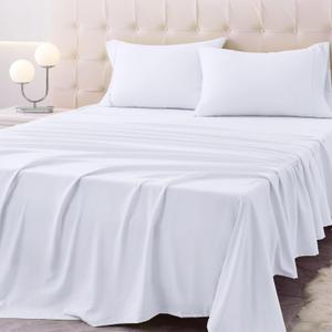 Queen Size Bed Sheet Set - 4 Piece Soft Microfiber Sheets with Deep Pockets, Cooling Technology, and Wrinkle-Free Pillowcase. Hotel-Quality, Durable Bedding, Brilliant White