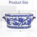 Blue and White Ceramic Planter Pot Vintage Floral Oval Cachepot Vase for Indoor Plants, Flowers & Succulents Glazed Chinese Porcelain Style Decorative Bowl 7.4" Size No Drainage