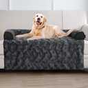 Calming Extra Large Dog Bed for Couch, 45 x 37 inch Removable Couch Cover for Dogs Washable, Non-Slip Fluffy Plush Dog Sofa Mat for Furniture Protector - Dark Grey