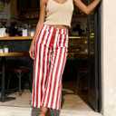 Tankaneo Womens Cropped Striped Jeans Casual High Waisted Stretchy Polka Dots Straight Leg Denim Pants with Pockets, 2, Red