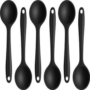 Beieverluck 6 Pack Large Silicone Cooking Spoons 10.8'' Heat Resistant Kitchen Spoons for Cooking Silicone Serving Stirring Mixing Spoons, black