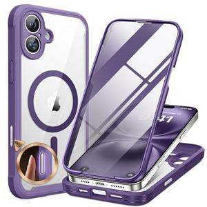 Miracase Magnetic for iPhone 16 Plus Case Full-Body Phone with Built-in Glass Screen Protector, [Compatible with MagSafe] Military Drop Proof 16 Plus Cover 6.7 inch, Purple