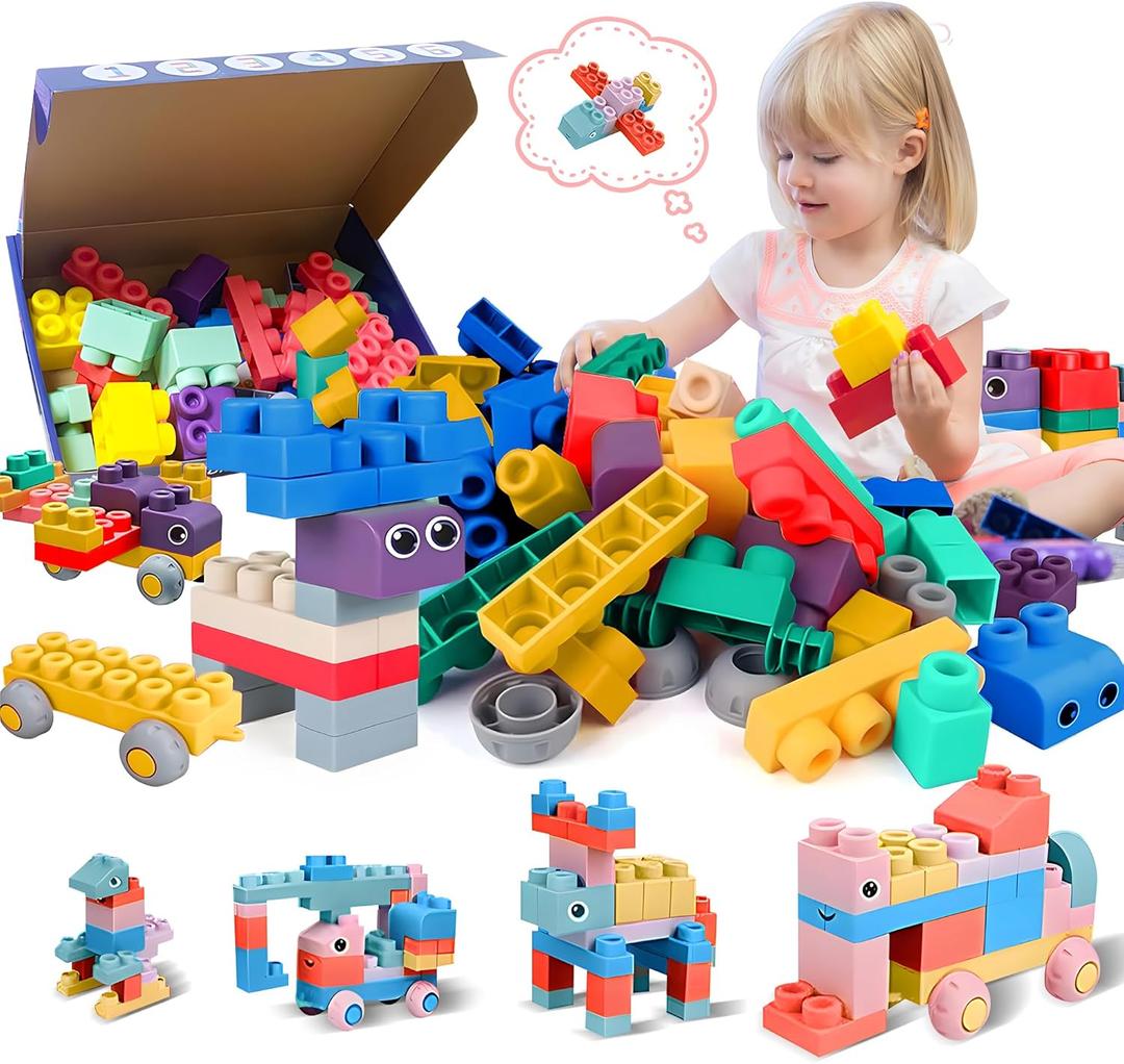 Soft Building Blocks for Toddlers, Large Building Blocks Stacking Blocks for Babies 6 Months and Up Stem Toddler Gifts, Teething Toys, 40 PCS