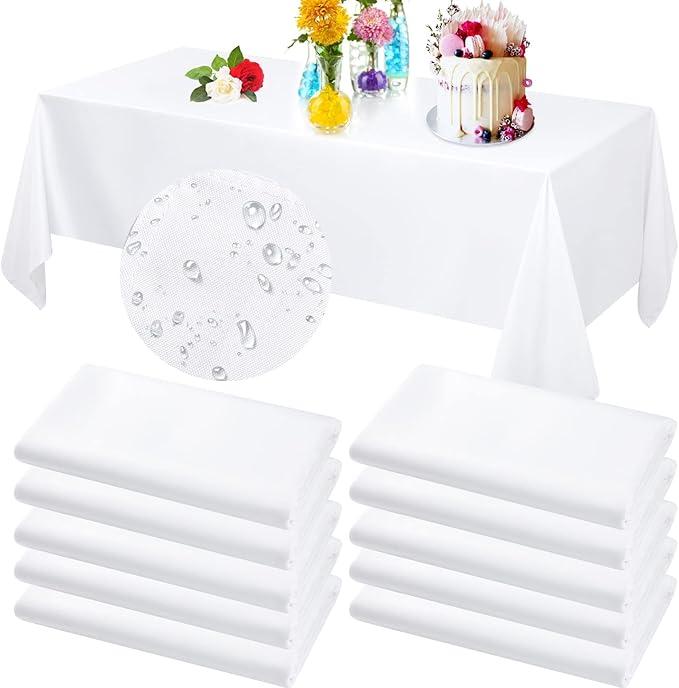 10 Pack Tablecloths for Rectangle Tables Fabric Tablecloths Polyester Waterproof Stain and Wrinkle Resistant Washable Decorative Table Cover Bulk for Wedding Party Banquet(White, 60 x 84 in)