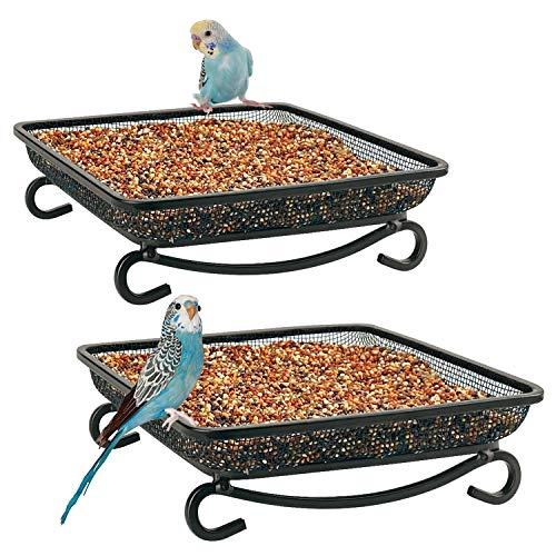 MIXXIDEA Ground Platform Bird Feeder Metal Seed Tray for Outside Garden Wild Bird Feeders with Drainage Holes Great Attracting for Birds and Squirrels, Wonderful Decoration for Backyard – Pack of 2