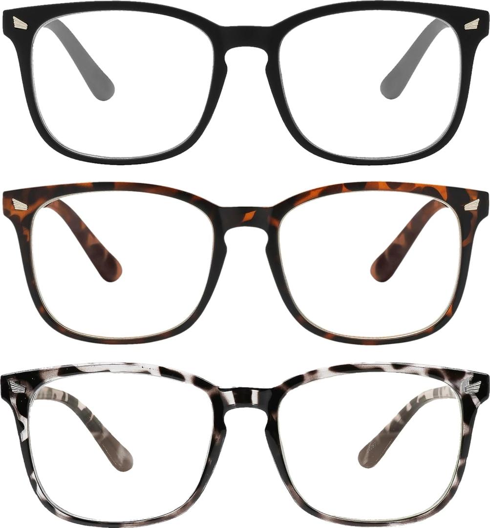 Yogo Vision Magnifying Glasses for Reading, High Magnification One Power Magnifier Readers (8.00)  3 Pack: Black, Grey Leopard, Brown Havana