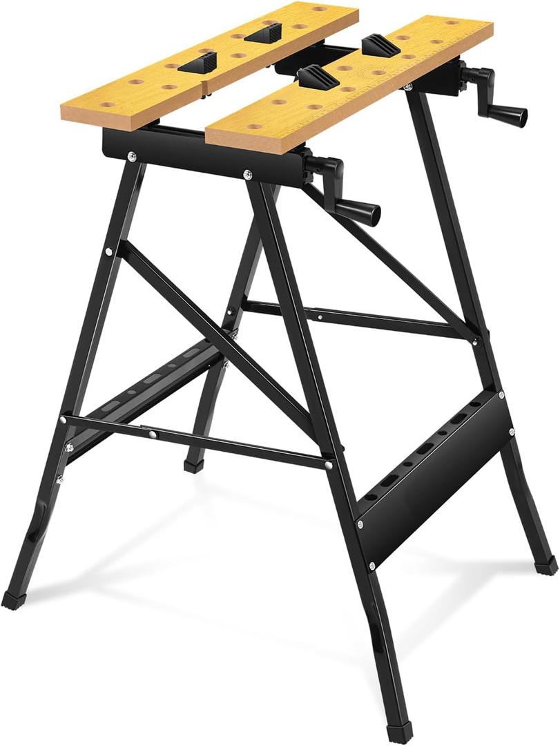 Auto Dynasty Adjustable Folding Workbench with Built-in Ruler & Protractor, Portable Work Table (8"-12"), 220lbs Load Capacity, Multipurpose Vise Workbench for Woodworking, Garage, and DIY