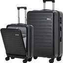 TydeCkare 2pcs 20/28" Luggage Set Lightweight HardShell, Only 20 Inch Carry On 21.65 * 15.35 * 7.87" Cabin Suitcase with Front Pocket, 28 Inch 19.68 * 11.81 * 29.92" Checked Luggage, Black