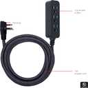 GE 3-Outlet Power Strip Surge Protector 15 Ft Braided Long Cord Extension Cord Surge Protector Power Strip Flat Plug Extension Cord 250 Joules ETL Listed Black 44237