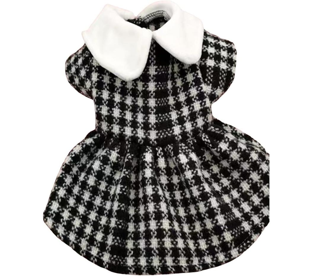QWINEE Dog Dress  Geometric Princess Dress with Flower Bow Deco Puppy Skirt for Small Medium Cats Dogs Kitten Black and White XS