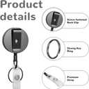 Retractable Keychain with Badge Holder Clip - 2-Pack All-Metal Casing with 27.5" Durable Fiber Cord, Round Glossy Black - Retractable Keychain and Badge Holder Clip