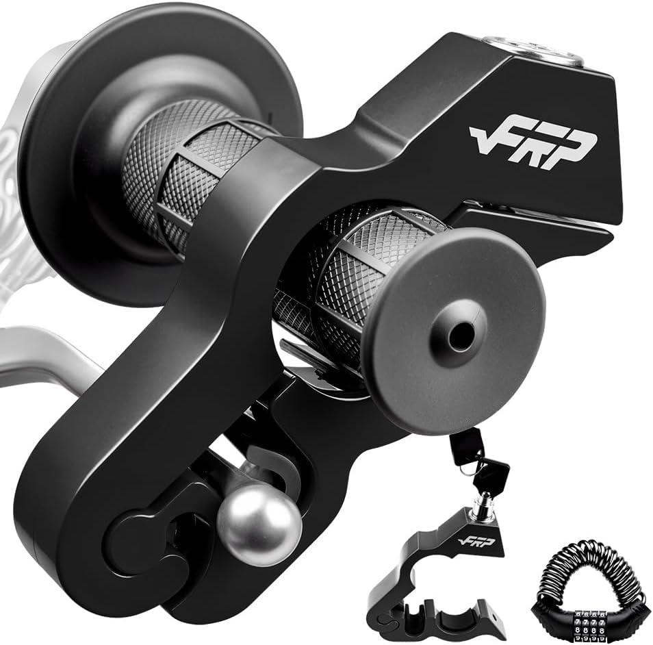 FRP Motorcycle Grip Lock - Universal Anti-Theft Handlebar Security for Bikes, Scooters & ATVs - Brake/Throttle Lock with Helmet Hook,Black