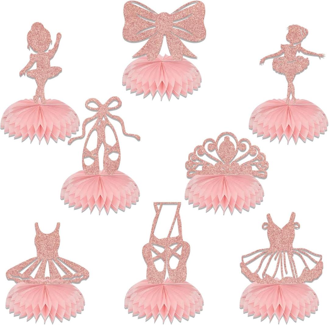 8 Pcs Ballerina Tutu Honeycomb Centerpieces - Ballerina Birthday Decorations - Ballet Birthday Party Decorations Rose Gold