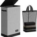 SOLEDI Slim Laundry Hamper with Lid, Narrow Laundry Basket with Removable Bags, Dirty Clothes Hamper with handle, Small Hamper perfect for Laundry room, Bathroom, Bedroom, Small spaces. 70L Grey