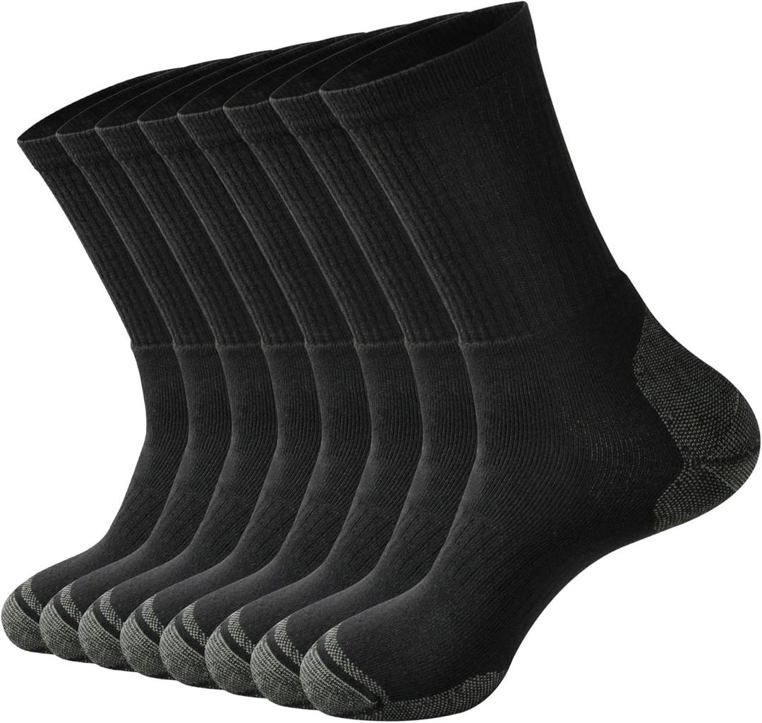 ECOEY Men's Work Boots Athletic Running Crew Socks, Dry-Tech Moisture Wicking Heavy Cushion Multi Pack (Black)