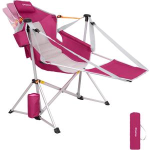KingCamp Hammock Chair with Footrest  Heavy Duty Swinging Rocking Camping Chairs for Adults up to 400lbs, Folding Portable Oversized Rocker with Cup Holder & Pillow for Outdoor Beach Lawn RV Sports (Footrest Deluxe Hot Pink)