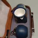Portable Chinese Tea Set with Carrying Case, Navy Blue Ceramic, Gold Floral Design, Travel Teapot with Filter and 3 Tasting Cups