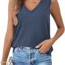 Syellowafter Women V Neck Tank Tops Sleeveless Shirts Summer Casual Blouse Loose Fit Tunic (Blue, L)