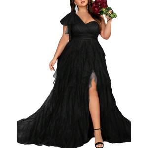 Women's Plus Size Wedding Guest Long Dress One Shoulder Summer Maxi Elegant Evening Party Cocktail Gown for Bridesmaid Prom (XX-Large, #1 Black)