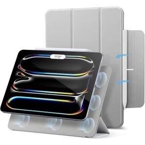 ESR for iPad Pro 11 Inch Case M4 2024(5th Gen), Strong Magnetic Attachment, Slim Trifold Stand Case, Supports Pencil Pro and Pencil(USB-C), Tough Protection, Auto Sleep/Wake, Rebound Series, Gray