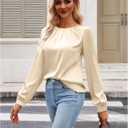 Bluetime Women's Silk Dressy Casual Business Blouse Pleated Long Sleeve Shirts Satin Office Work Tops Fall Outfits (L)