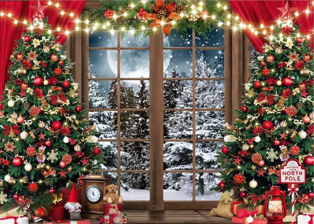 Dudaacvt 10x8ft Christmas Window Backdrop for Photography Xmas New Year Merry Background Christmas Family Holiday Party Banner D682