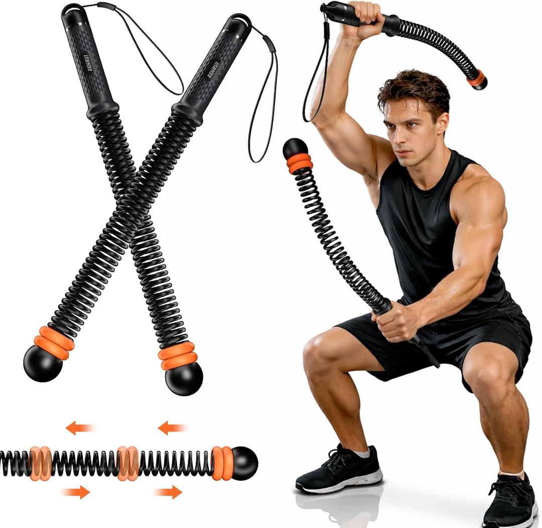Cordless Battle Ropes with Adjustable Resistance Springs - Weighted Ropeless Battle Rope for Home Gym Exercise, Portable Workout Equipment for Strength Training & Cardio Fitness Orange& Black