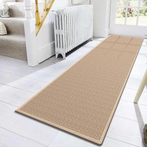 10ft Natural Jute Hallway Runner Rug Non Slip Washable, Rubber Backed Long Khaki Indoor Entryway Runner, Absorbent Kitchen Carpet Sink Rug, Khaki  2'4" x 10' (Rectangular)
