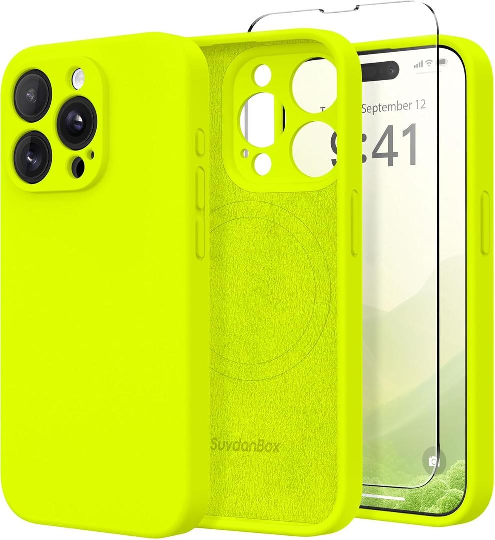 Magnetic for iPhone 14 Pro Max Case, Compatible with MagSafe, [Full Camera Protection][Screen Protector] Silicone Shockproof Protective Phone Case for iPhone 14 Pro Max, Green