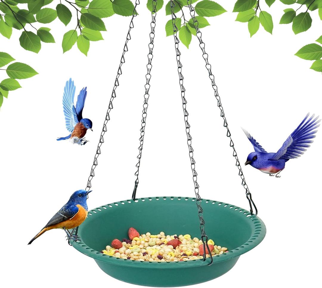 Hanging Bird Feeder, Hanging Bird Feeder Tray 16 inch for Attracting Birds, Birdfeeder Hanging for Garden Yard Outside, Green