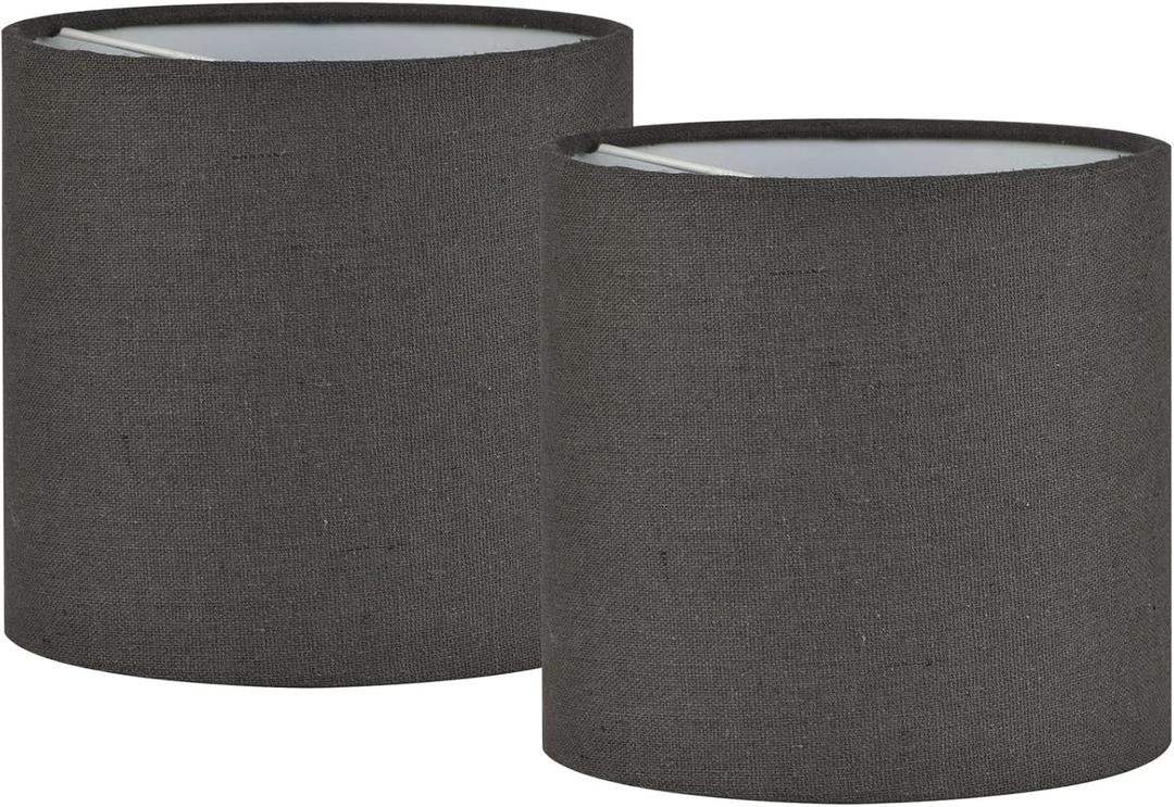LAMPWELL MEMO Clip-on Small Fabric Lamp Shades for Table Chandelier Wall Lamp,Set of 2,Small Drum,5.2"5.2"H5.2",Linen, Handmade,Modern Trendy Decorative,ONLY FOR CANDLE BULB,Black