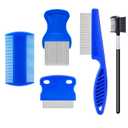5 Pack Flea Lice Comb,Stainless Steel Dog Cat Grooming Combs With Rounded Teeth,Double-Sided Tear Stain Remover,Dematting Comb For Dogs Cats Ideal For All Types Of Small, Medium, Large Pets (Blue)