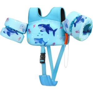 HeySplash Toddler Swim Vest, Toddler Floaties Fit 13-30/22-44 Lbs,Kids Swim Jacket with Adjustable Strap, Arm Floaties Water Wing Arm Band for Children Learn to Swim, Puddle Sea Beach Jumper Boy Girl (A-6-15kg Shark)